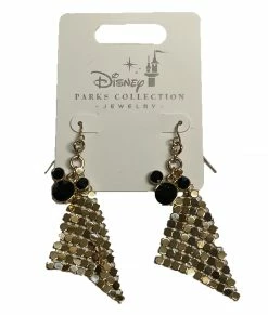Disney Dangle Earrings - Mickey Mouse Webbed - Black & Gold