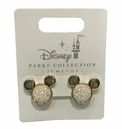 Disney Post Earrings - Mickey Icon With Sparkle White Stone