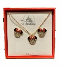 Disney Necklace & Earrings Set - Sparkling Minnie With Bow