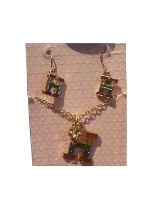 Disney Necklace And Earrings Set - Rainbow Initial Letter